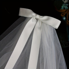 Double Layer Veil With Comb and Bow Bridal Wedding Hair Accessory