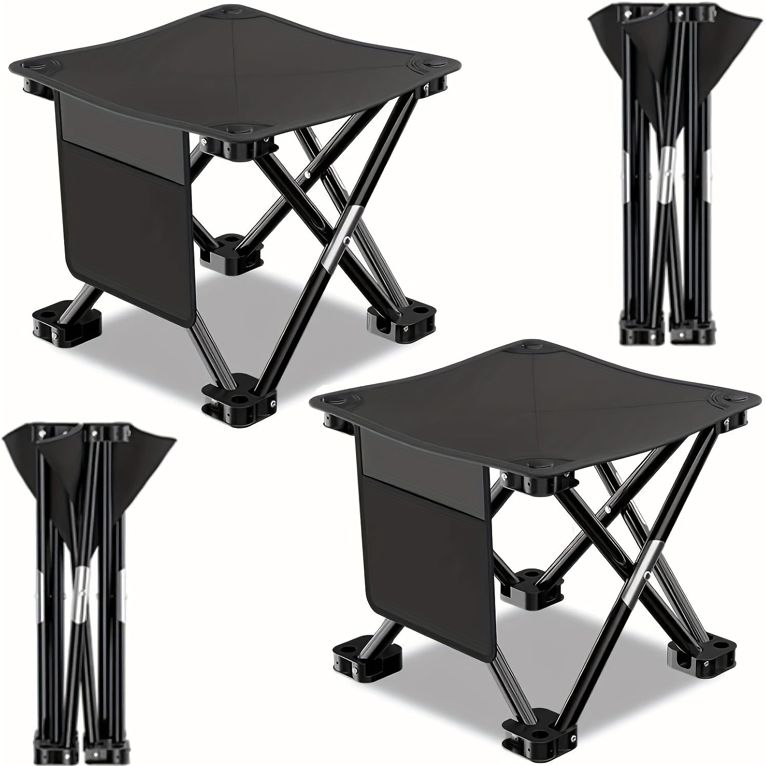 Portable Camping Stool with Side Pockets, Lightweight and Sturdy Folding Stool