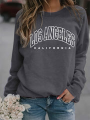 LA Print Crew Neck Sweatshirt Long Sleeve Casual Winter Fall Women's Clothing