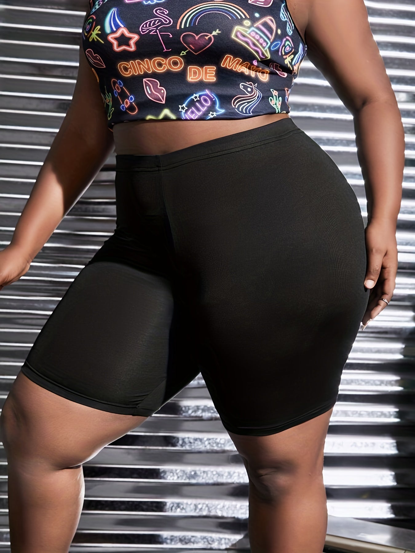 High Rise Skinny Biker Shorts With Pockets