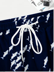 Men's Fish Graphic Drawstring Beach Shorts for Summer