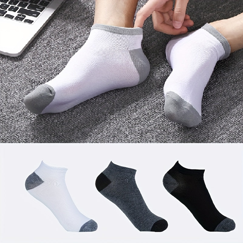 Men's Breathable Block Ankle Socks - 5 Pairs