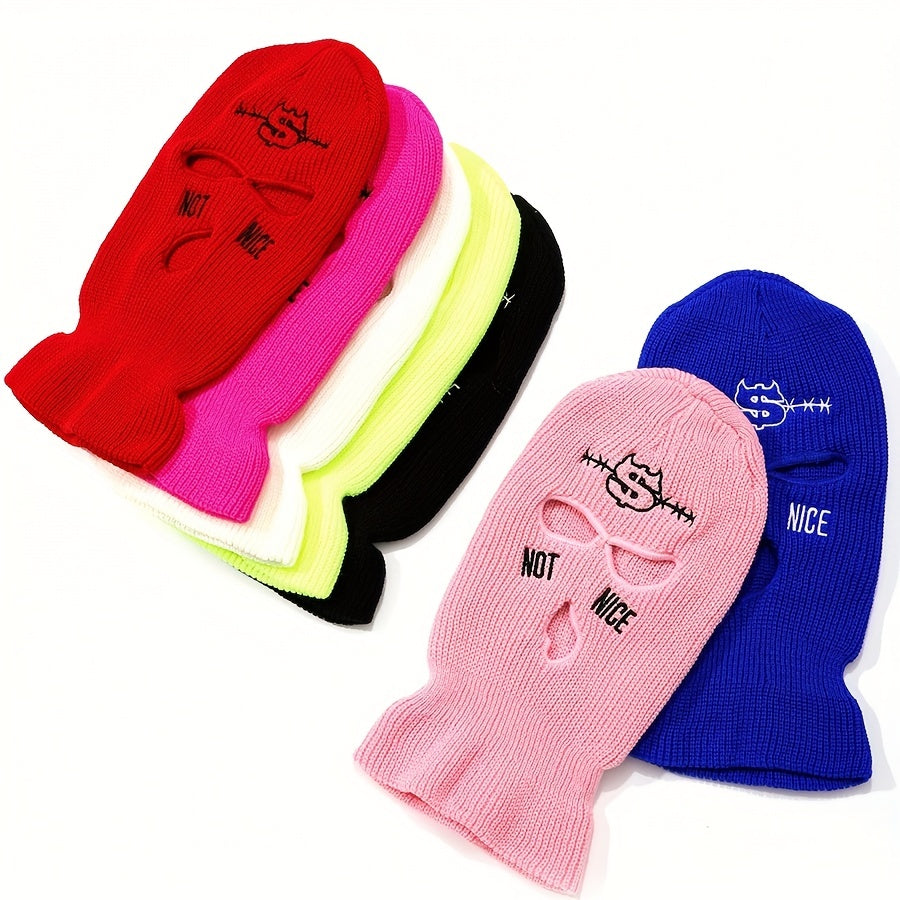 Embroidered Ski Mask Beanie Hip Hop Balaclava Y2K Full Face Cover