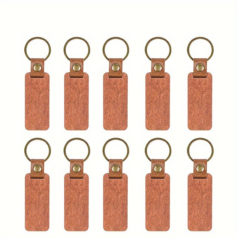 10pcs Rosewood Wooden Keychain Retro PU Leather Backpack Pendant Keychain