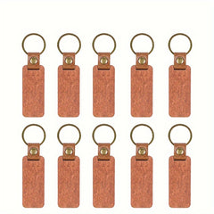 10pcs Rosewood Wooden Keychain Retro PU Leather Backpack Pendant Keychain
