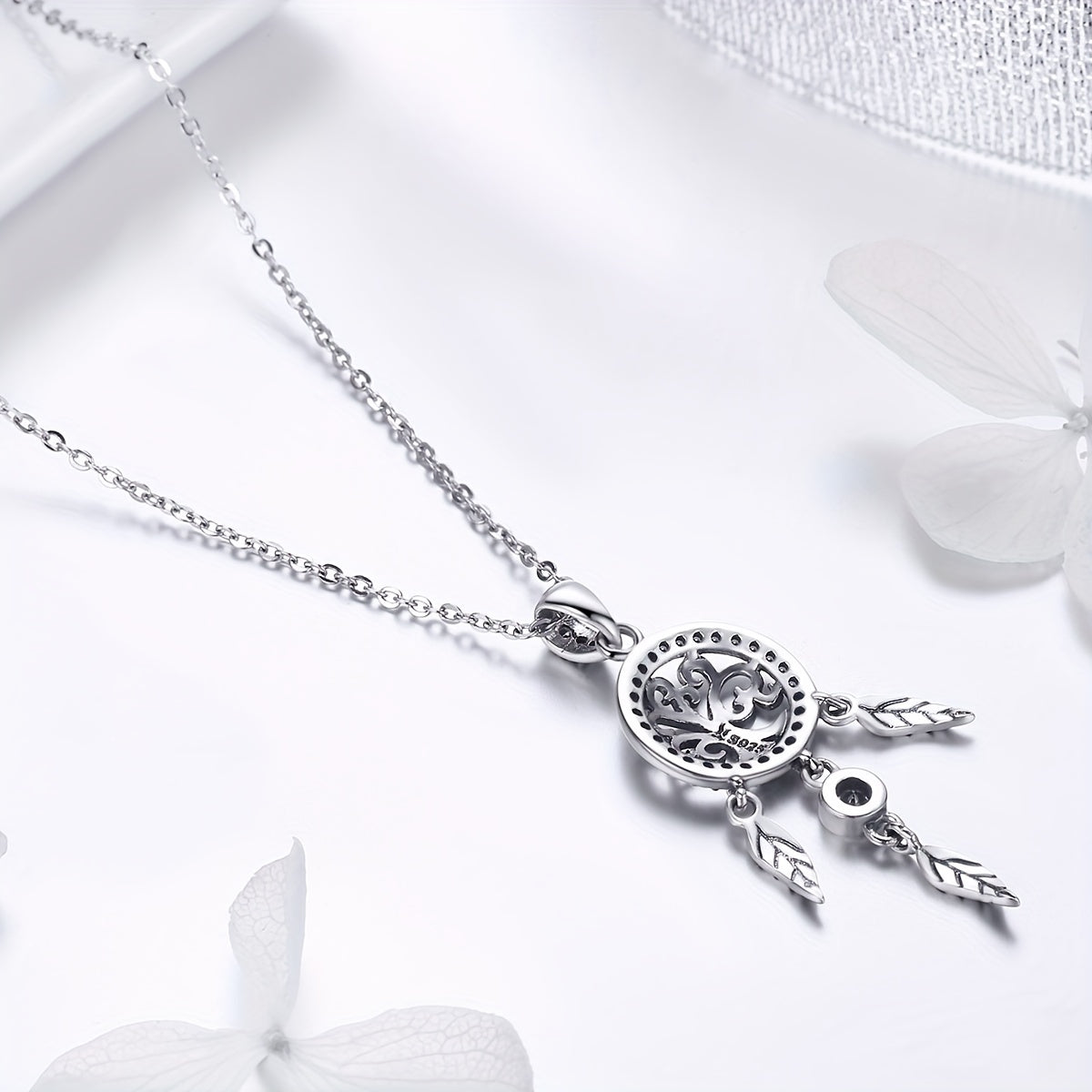 925 Silver Tree Of Life Dream Catcher Pendant Necklace