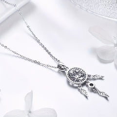 925 Silver Tree Of Life Dream Catcher Pendant Necklace