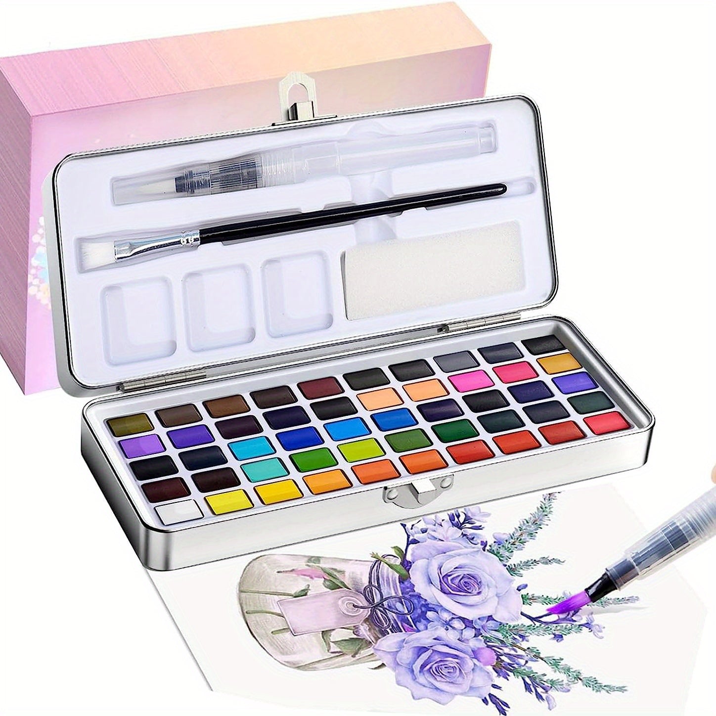 Watercolor Paint Set 100 Pigments with Palette & Brush