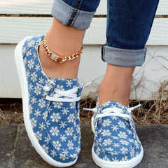 Women's Snowflake Pattern Boat Shoes Lace Up Flat Shoes