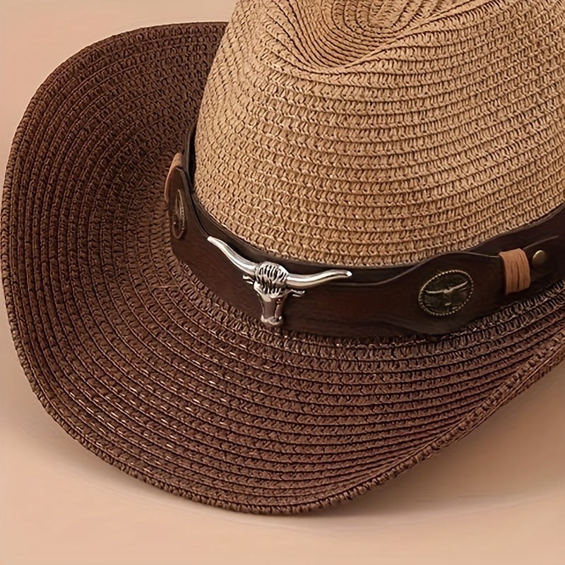 Vintage Jazz Straw Hat Big Brim Sun Beach Cowboy Hat