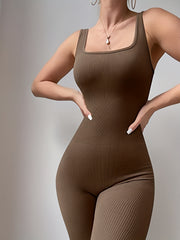 Ribbed Sports Jumpsuit High Elastic Bodysuit
