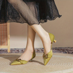 Metal Decor Kitten Heels Point Toe Pumps