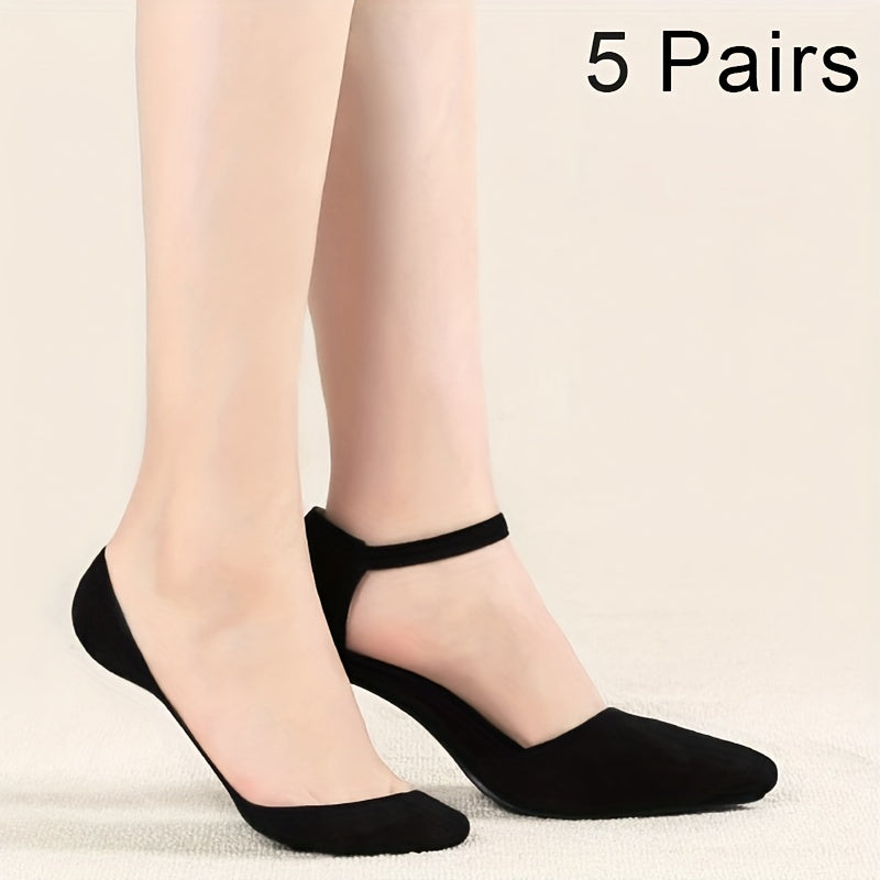 5 Pairs Invisible Cotton Socks Lightweight & Breathable Silicone Non slip Socks