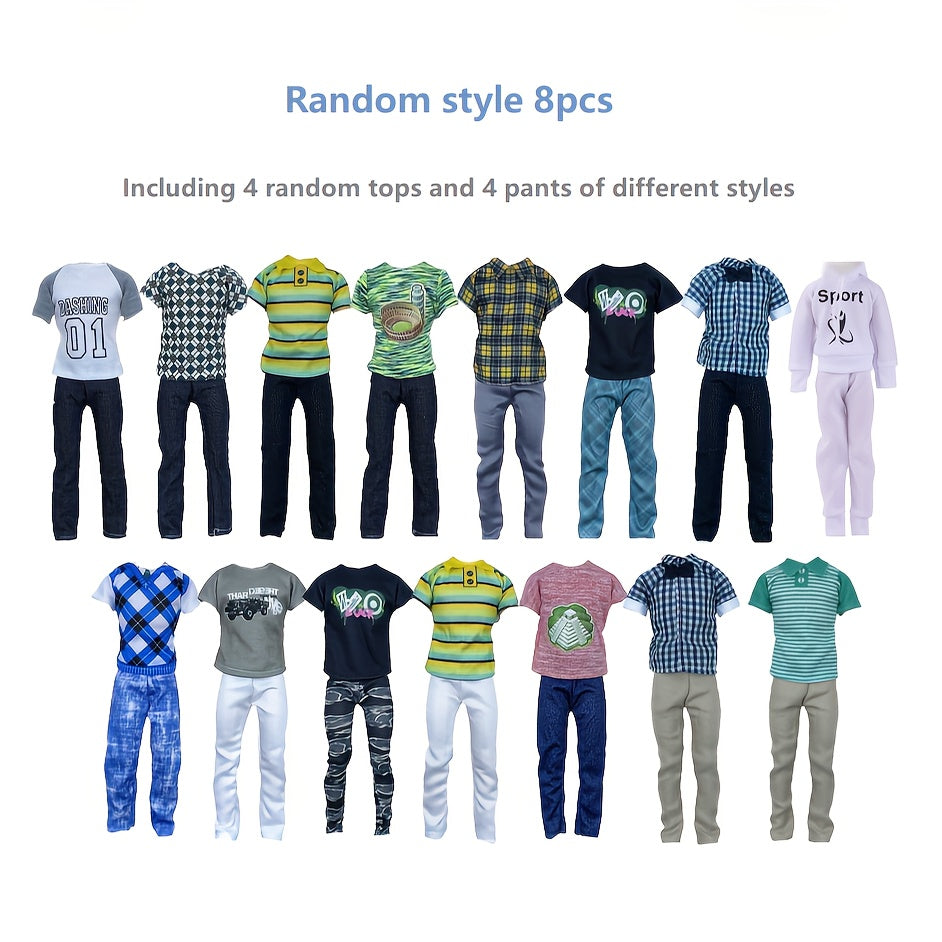 8 Pack Unisex Doll Clothing Set Assorted Outfits for 30-02 cm Action Figures