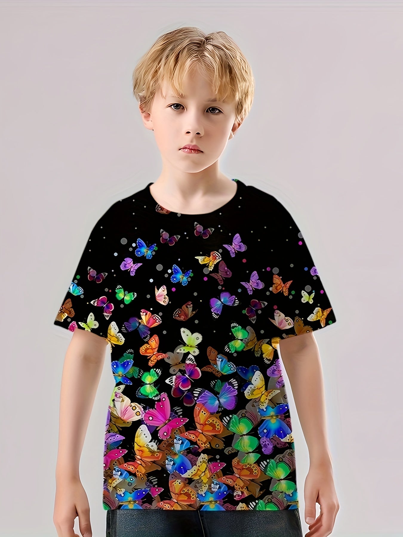 Butterfly Graphic Short Sleeve T-shirt Girls 3D Print Pullover Tees
