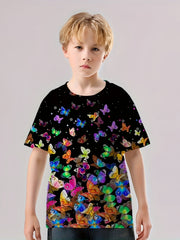 Butterfly Graphic Short Sleeve T-shirt Girls 3D Print Pullover Tees