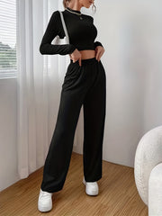 Casual Two-piece Set Long Sleeve Slim Crop Top & Pants