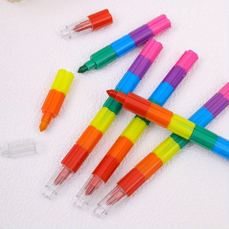 6pcs Vibrant Block Crayons for Kids - Festive Art Supplies with Holders