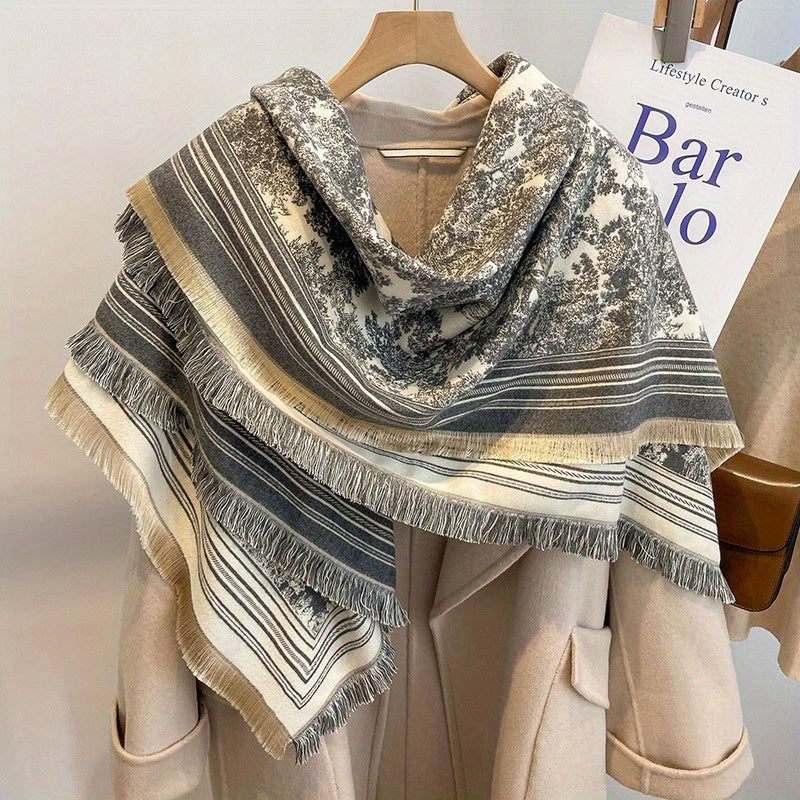 Reversible Tassel Shawl Warm Scarf Cashmere Thick Wrap for Women