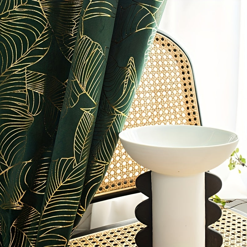 Velvet Green American Printed Blackout Curtains