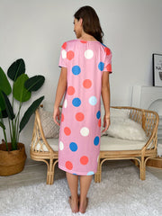Polka Dot Nightdress Short Sleeve Crew Neck Sleepwear