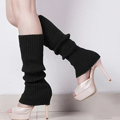 Solid Knitted Leg Warmers Knee High Socks Women's Stockings