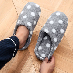 Men's Closed Toe Polka Dot Plush Slippers Anti-skid Back Shoes