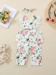 Baby Girls Flower Print Overalls