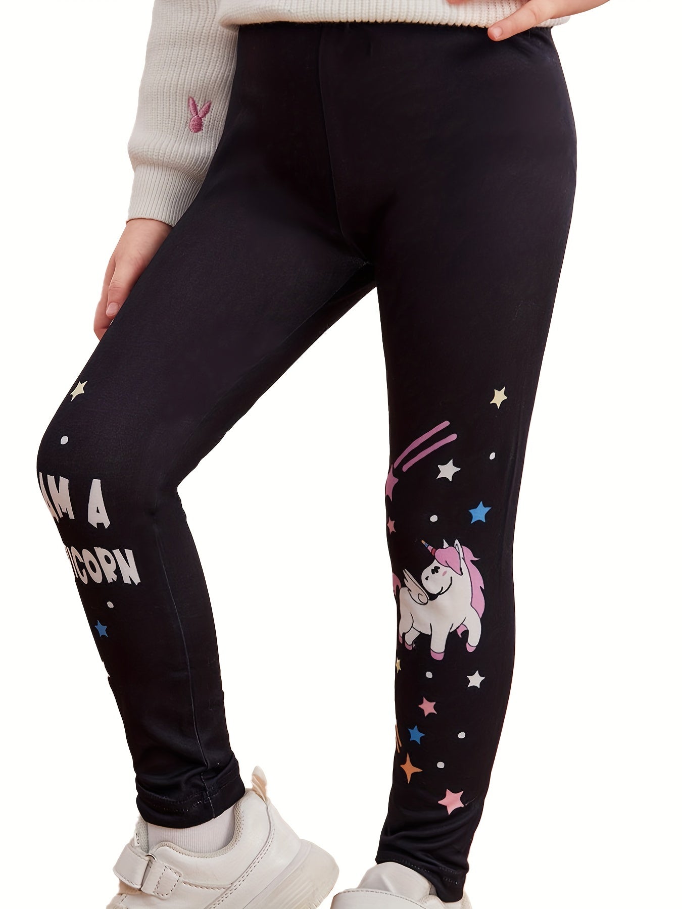 Girls Unicorn & Stars Footless Leggings, Stretchy Slim Fit Legging Pants