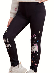 Girls Unicorn & Stars Footless Leggings, Stretchy Slim Fit Legging Pants