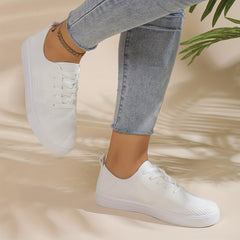 Women's Solid Flying Woven Sneakers Breathable Lace Up Outdoor Shoes