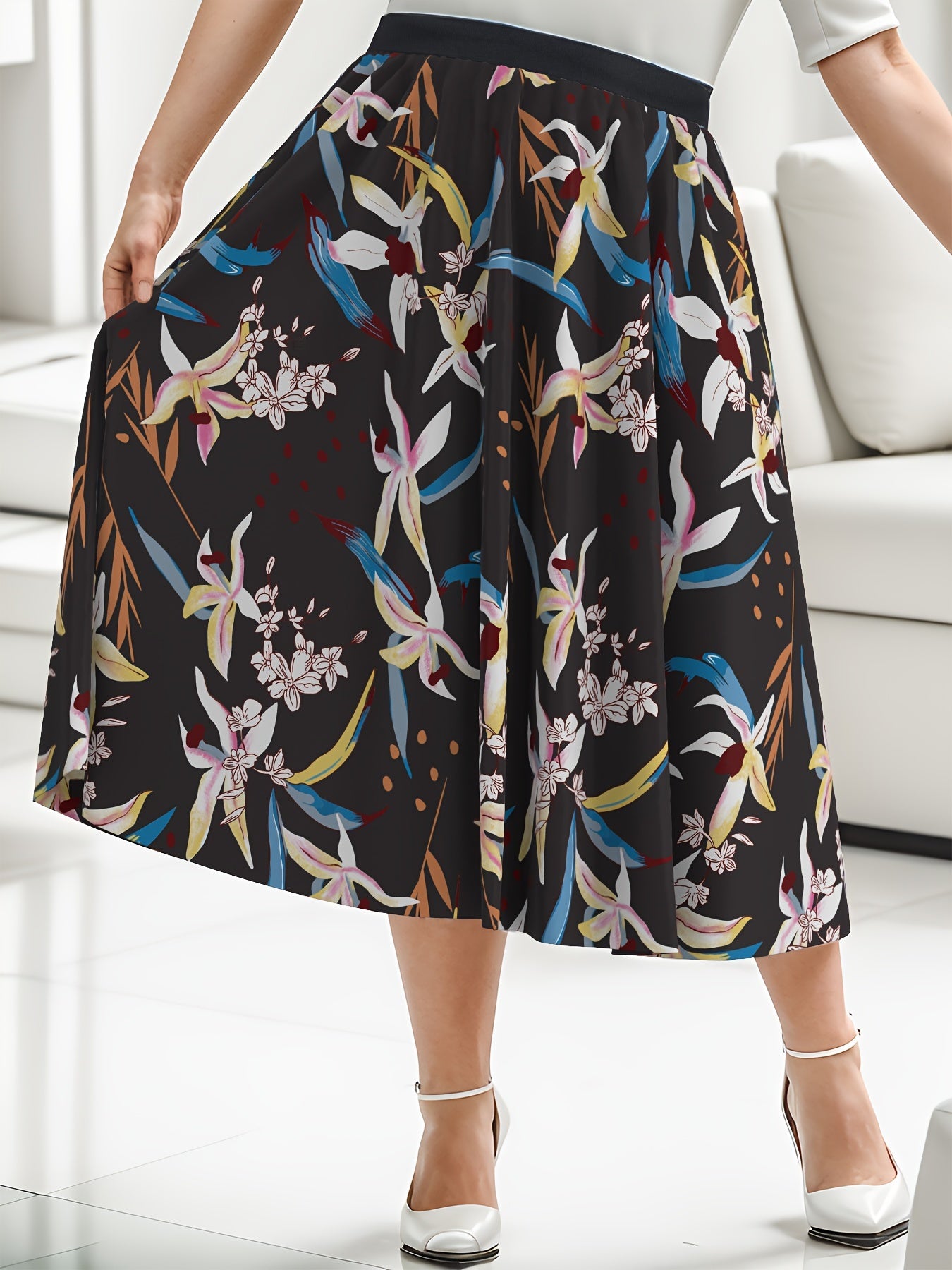 Women's Plus Floral Print High Rise Maxi Skirt