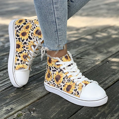 Sunflower Leopard Print Canvas High Top Sneakers