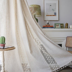 Boho Pure Linen Semi Blackout Curtain Farmhouse Style