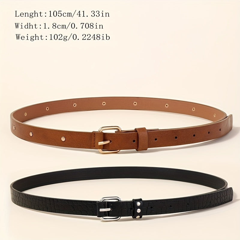 Square Pin Buckle Belt Casual PU Leather Thin Belt Classic Punk Rivet Belts