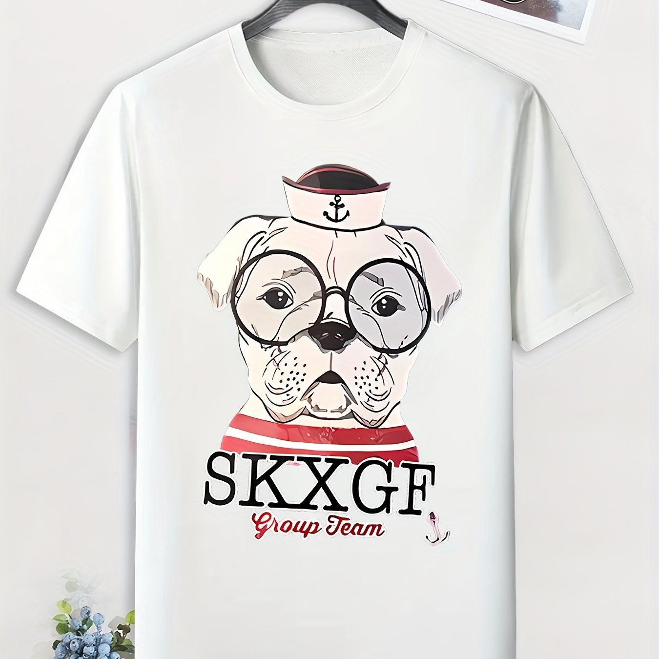 Men's Cartoon Dog Print T shirt Active Slightly Stretch Tee