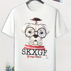 Men's Cartoon Dog Print T shirt Active Slightly Stretch Tee