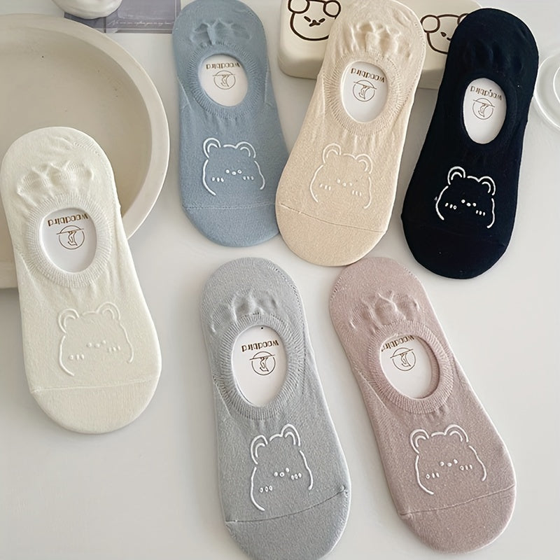 6 Pairs Cartoon Bear Print Socks Cute Ankle Stockings