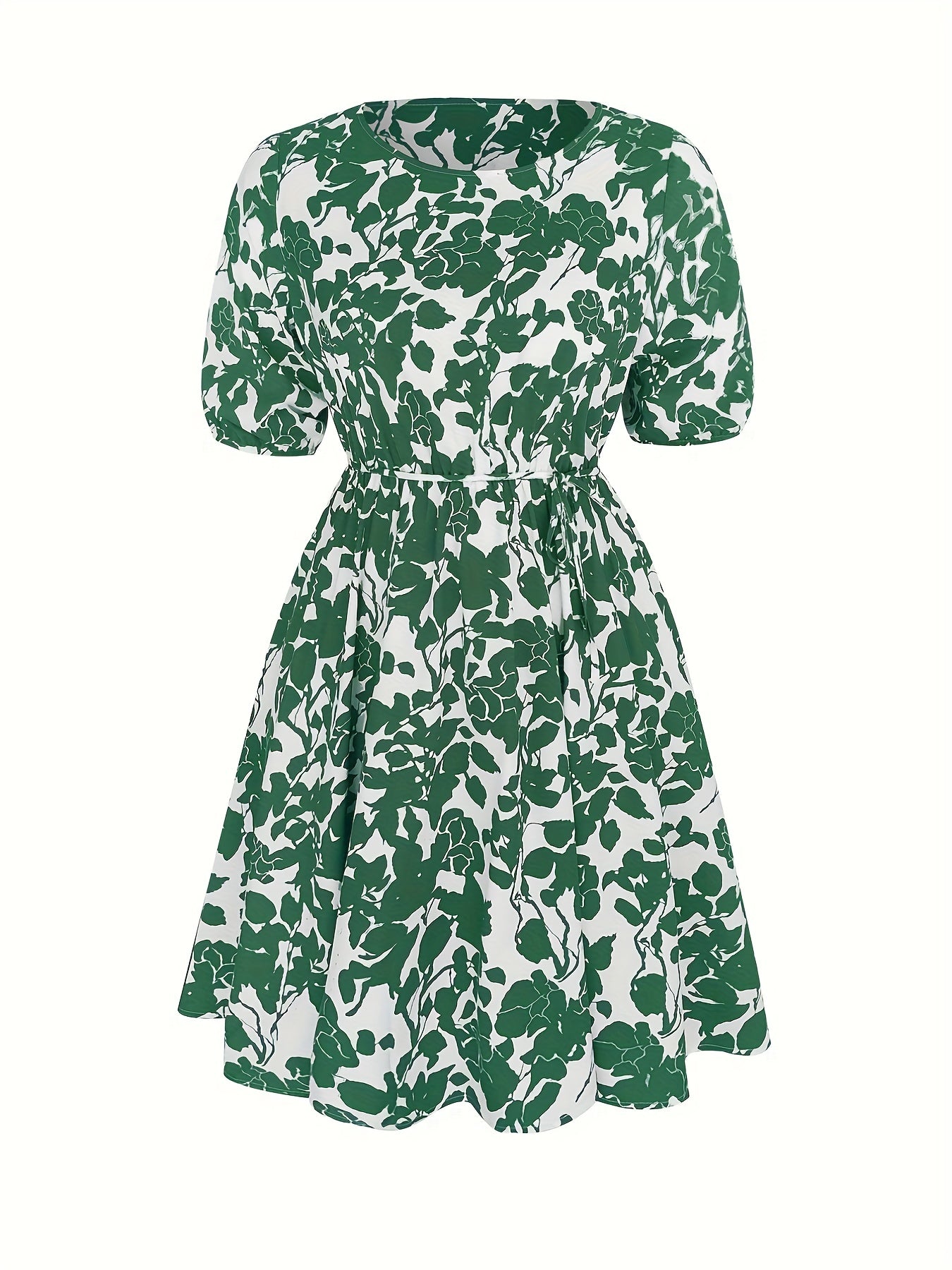 Plus Size Boho Dress Women's Plus Floral Print Puff Sleeve A line Mini Dress
