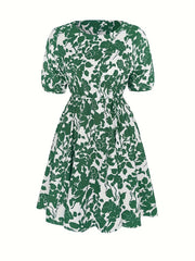 Plus Size Boho Dress Women's Plus Floral Print Puff Sleeve A line Mini Dress