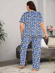 Floral Print Pajama Set Women's Short Sleeve Top & Pants