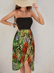 Tropical Print Tube Dress Off Shoulder Split Dress
