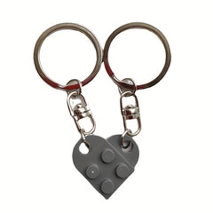 Brick Block Keychain Set For Couples 2pcs Heart Keyring Matching Set