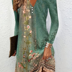 Ethnic Style Dress Women's Plus Floral & Geometric Print