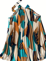 Geo Print Pleated Dress Tie Back Sleeveless Dress Women's Clothing