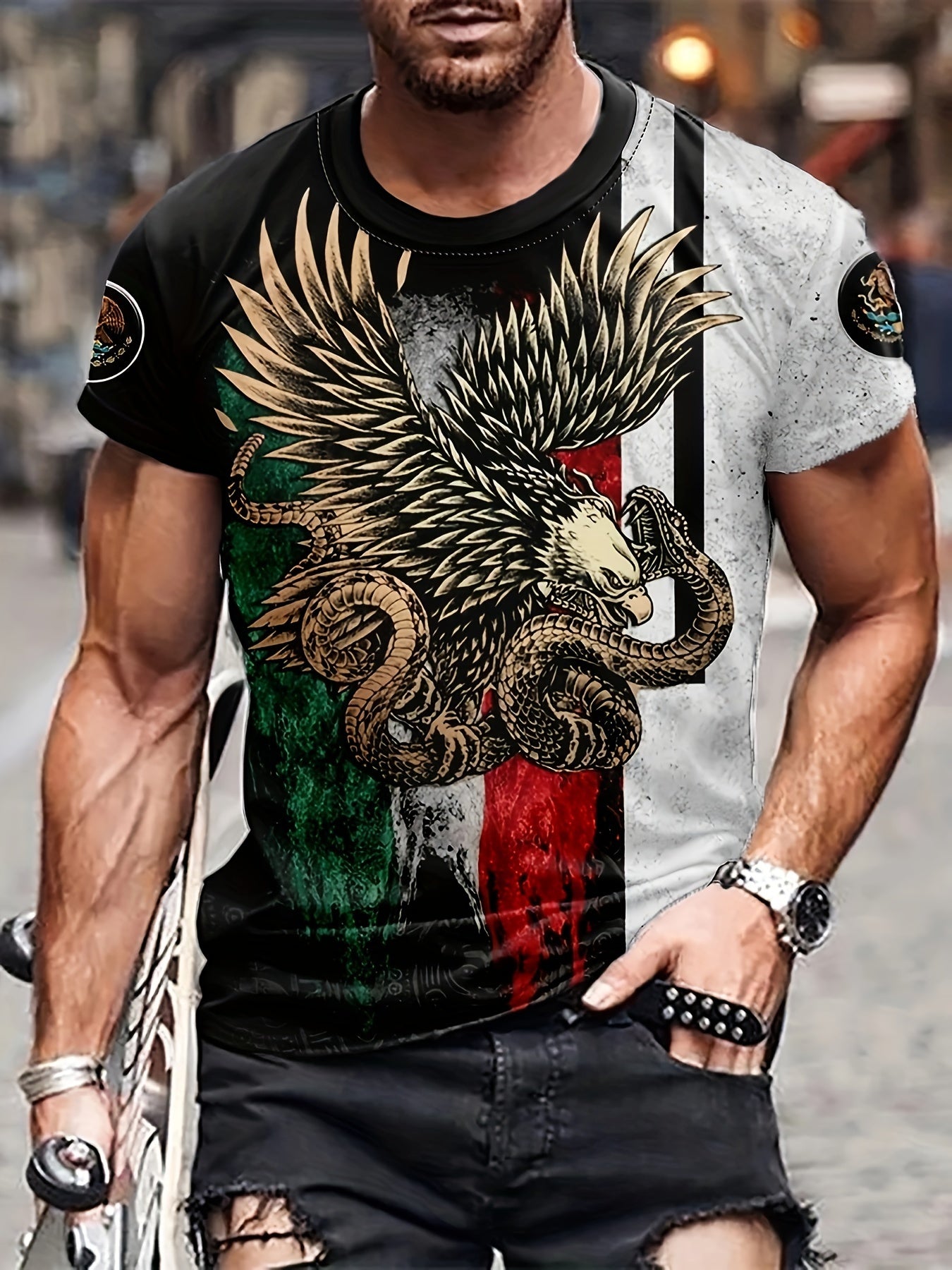 Eagle Pattern T shirt Men's Casual Round Neck Tee Shirt For Summer