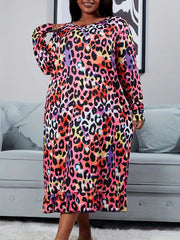 Plus Size Leopard Print Ruffle Maxi Nightdress