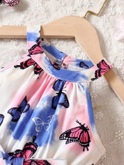 Toddler Girls Butterfly Tie Dye Halter Rompers Jumpsuit