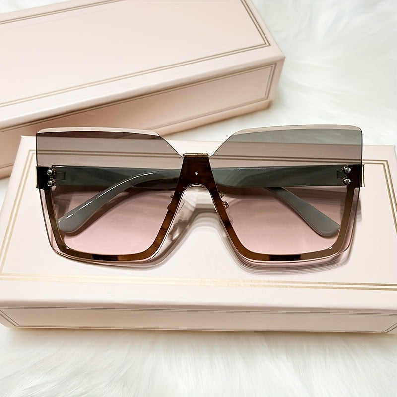 Men's Square Oversized Sunglasses Gradient Lenses Copper Metal Glasses UV400