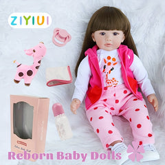 22" Realistic Silicone Vinyl Baby Doll Toy with Pink Giraffe Plush